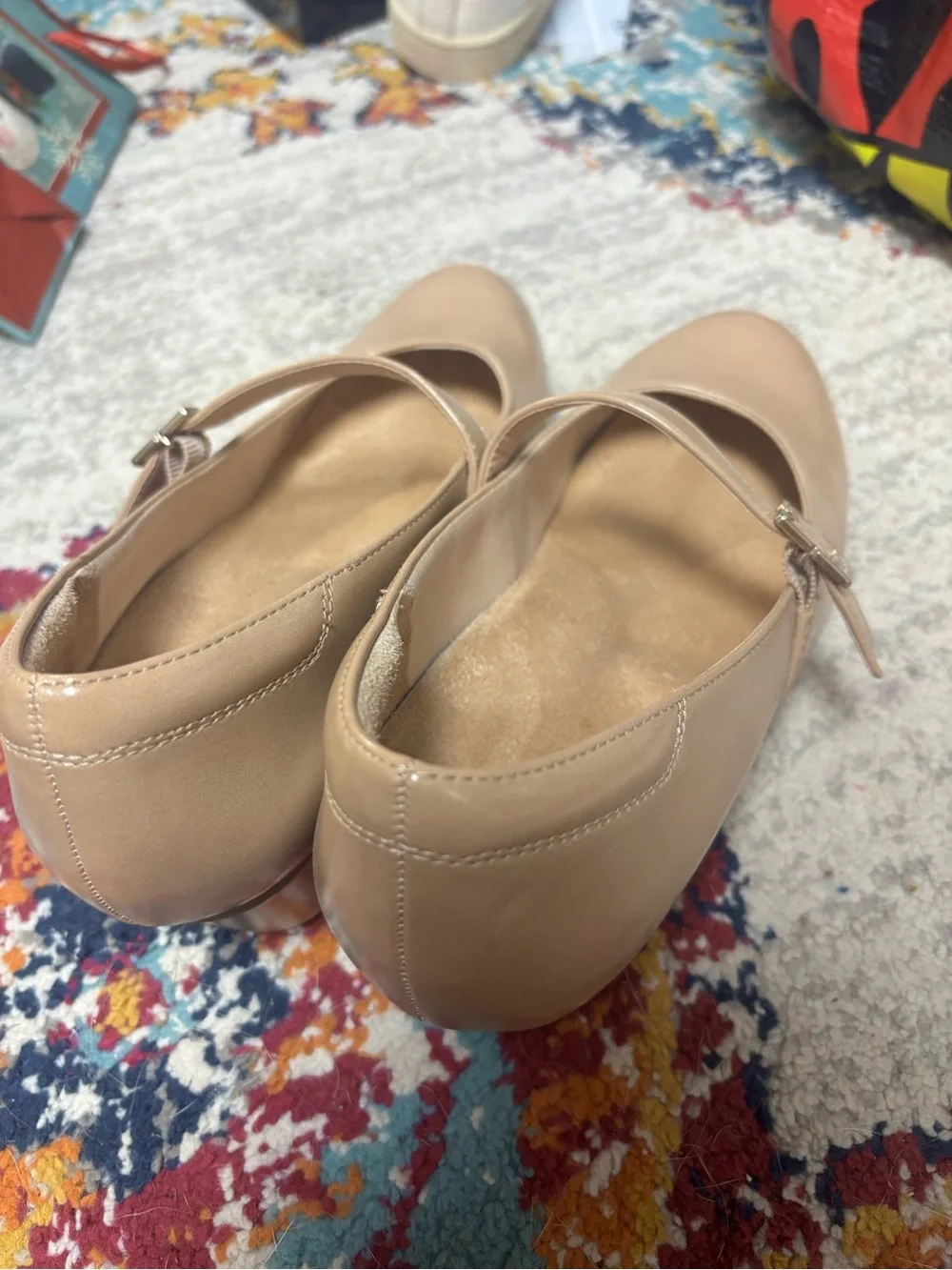Dr. Scholl's Beige Patent Mary Jane Flats with Strap